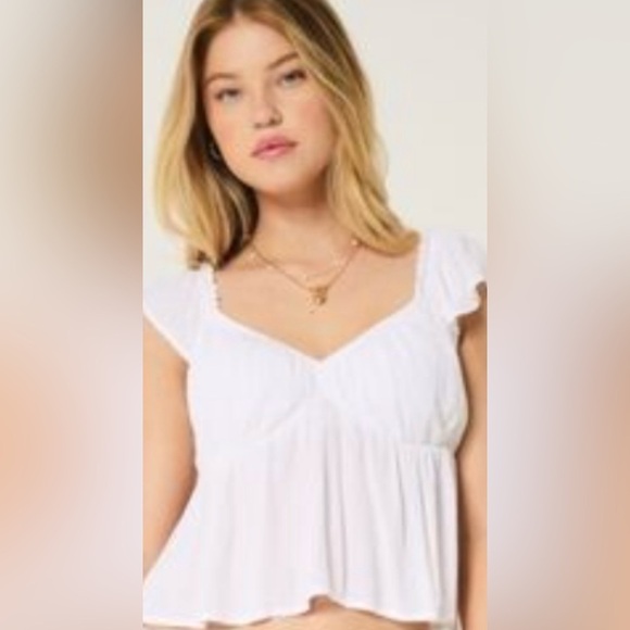 💥💥Hollister White Flutter Sleeve Peplum Blouse💥💥 - Picture 1 of 8